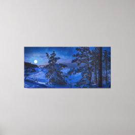 Snowy Baltic zee kust met visboom in de nacht Canvas Afdruk