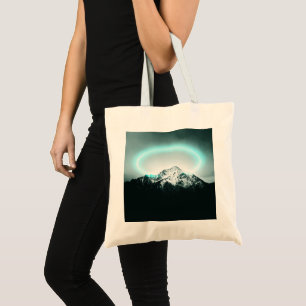 Snowy berg mysterieus blauw neonlicht tote bag