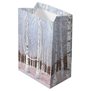 Snowy berken bomen kerst stoffig blauw ID1003 Medium Cadeauzakje