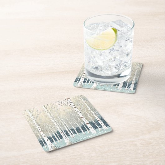 Snowy Berken Kerst Blauwgroen ID1003 Vierkante Kartonnen Onderzetter (Insitu)