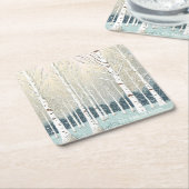 Snowy Berken Kerst Blauwgroen ID1003 Vierkante Kartonnen Onderzetter (Schuin)