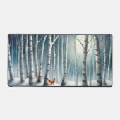 Snowy Birch Forest Desk Mat with Fox (Voorkant)