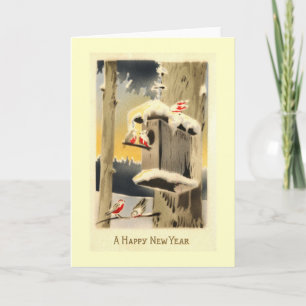 Snowy Bird House Gelukkig Nieuwjaar 1912  Feestdagen Kaart