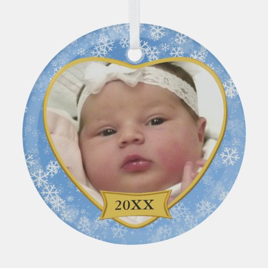 Snowy Blue Baby's Foto Keepomwille Kerstmis Glas Ornament (Voorkant)