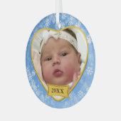 Snowy Blue Baby's Foto Keepomwille Kerstmis Glas Ornament (Voorkant links)