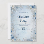 Snowy Blue Floral hiver Noël Invitation (Devant)