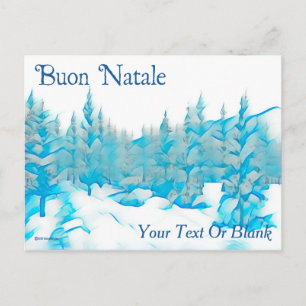 Snowy Blue Trees - Buon Natale Briefkaart