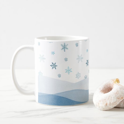 Snowy Blue Winter Landscape Mug (Avec donut)