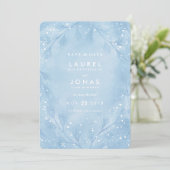 Snowy Blue Winter Wedding Save the Date Cards (Staand voorkant)