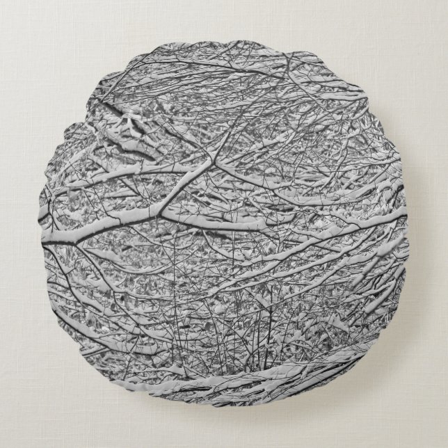 Snowy Branches Round Pillow Rond Kussen (Voorkant)
