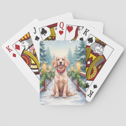 Snowy Bridge Boykin Spaniel Christmas Art Pokerkaarten (Achterkant)
