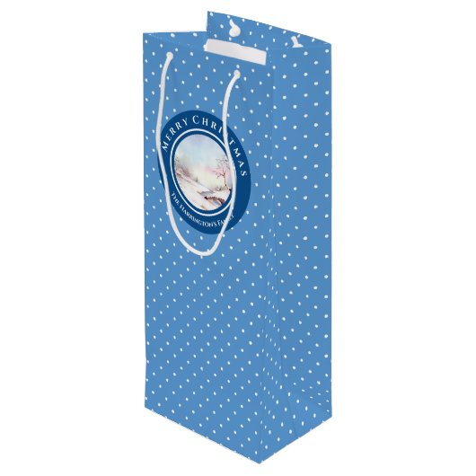 Snowy Bridge Waterverf Landschap Kerstmis Wijn Cadeautas (Achterkant Gekanteld)