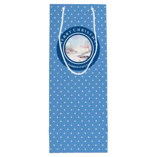 Snowy Bridge Waterverf Landschap Kerstmis Wijn Cadeautas (Achterkant)