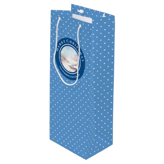 Snowy Bridge Waterverf Landschap Kerstmis Wijn Cadeautas (Voorkant Gekanteld)