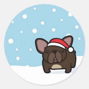 Snowy Brindle Frenchie Ronde Sticker
