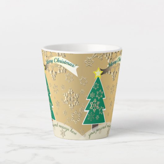 Snowy Bronze Arbre de Noël Scène Latte Mug (Devant)
