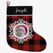 Snowy Buffalo Plaid Christmas Stocking Grote Kerstsok (Voorkant)