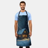 Snowy Cabin Night Apron  Schort (Gedragen)
