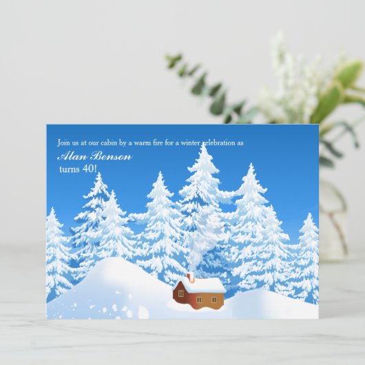 Snowy Cabin Uitnodiging (Staand voorkant)
