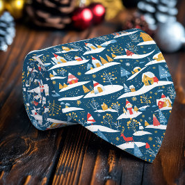 Snowy Cabins & Evergreen Trees Winter Necktie Stropdas