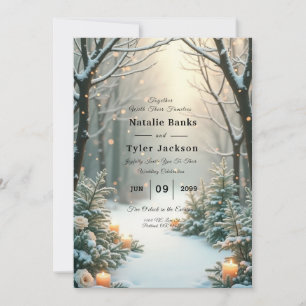 Snowy Candlelit Frosted Evergreens Kaart
