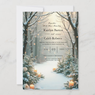 Snowy Candlelit Frosted Evergreens Kaart