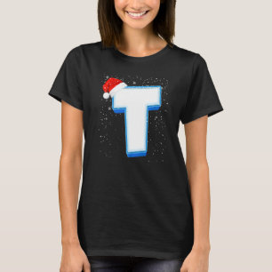 Snowy Capital Kerstmonogram Alphabet Letter T-shirt