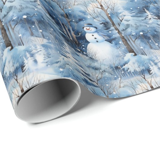 Snowy Christmas bomen sneeuwpop betegeld Cadeaupapier (Rol Hoek)