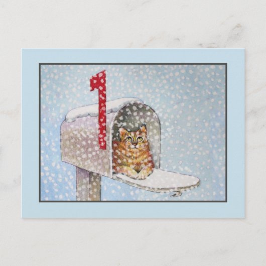 Snowy Christmas Cat Briefkaart (Voorkant)