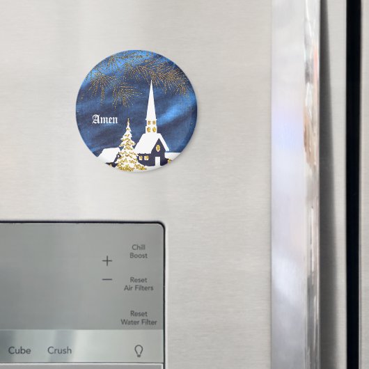 Snowy Christmas Church Amen Magnet (In situ (réfrigérateur))