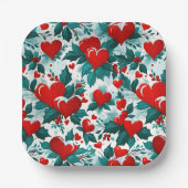 Snowy Christmas Hearts rood, groen en wit Papieren Bordje (Voorkant)