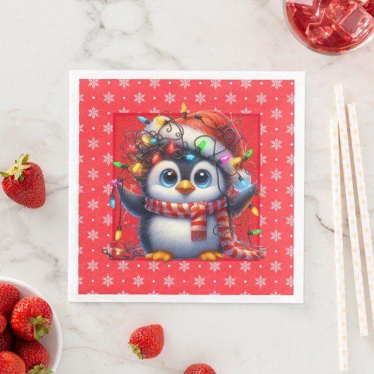 Snowy Christmas Penguin Paper Napkin Servet (Insitu)