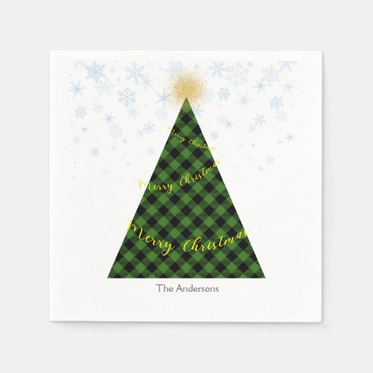 Snowy Christmas Plaids Tree personaliseren Servet (Voorkant)