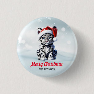 Snowy Christmas Santa Schattigee Sneeuw Leopard Cu Ronde Button 3,2 Cm