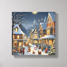 Snowy Christmas Town Canvas Afdruk