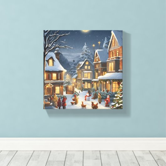 Snowy Christmas Town Canvas Afdruk (Insitu (Houten vloer))
