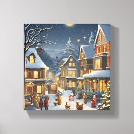 Snowy Christmas Town Canvas Afdruk