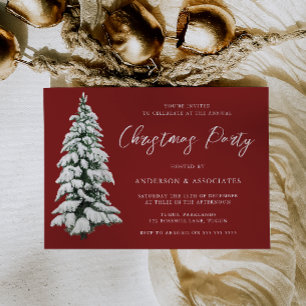 Snowy Christmas Tree Bourgogne Red Christmas Party Kaart