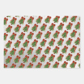 Snowy Christmas Tree & Bow Silver Wrapping Paper (Voorkant)