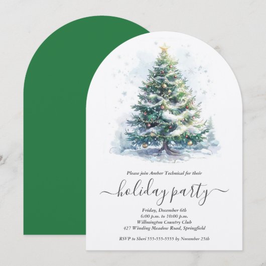 Snowy Christmas Tree Holiday Party Kaart (Voorkant / Achterkant)