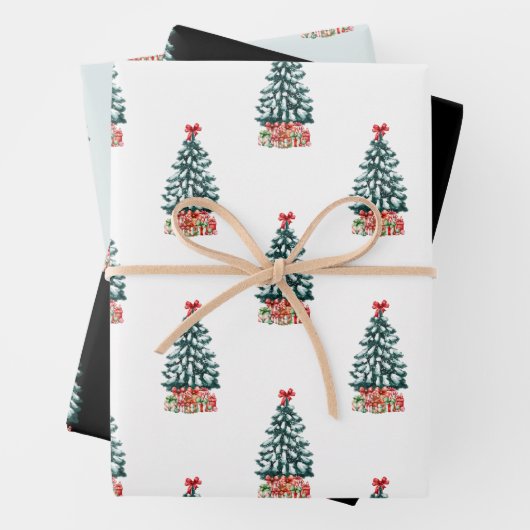 Snowy Christmas Tree Inpakpapier Vel (In situ)