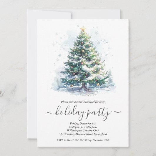 Snowy Christmas Tree Party Kaart (Voorkant)
