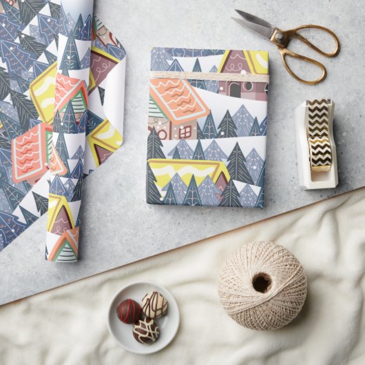 Snowy Christmas Village Pattern Cadeaupapier (Crafts)