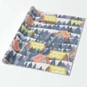 Snowy Christmas Village Pattern Cadeaupapier (Uitgerold)