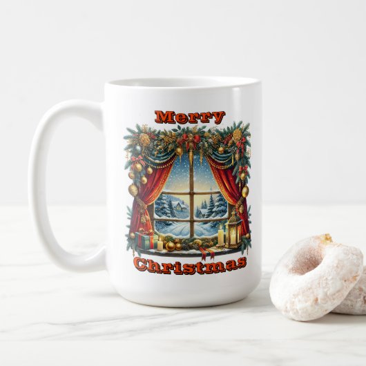 Snowy Christmas Window Charm Koffiemok (Met donut)