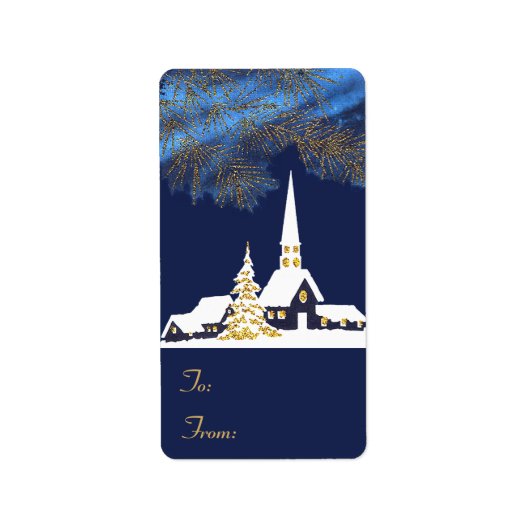 Snowy Church Christmas Gift Label Stickers (Voorkant)