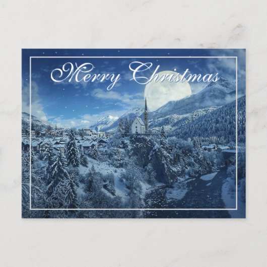 Snowy Church Scene-kerstkaarten Briefkaart (Voorkant)