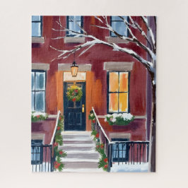 Snowy City Stoop | Christmas Winter Watercolor Legpuzzel
