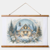 Snowy Cottage Glow Scene Hangend Wandkleed (Voorkant)