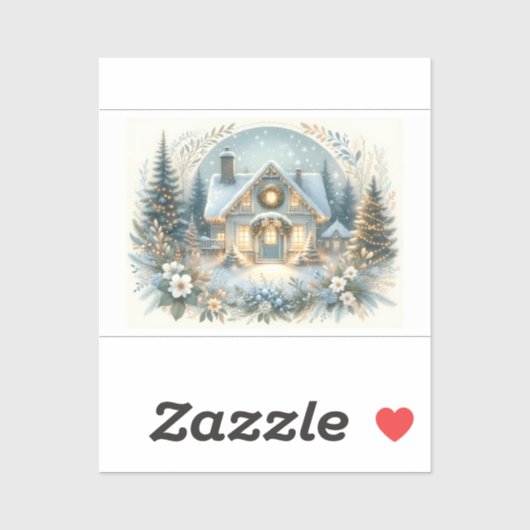 Snowy Cottage Glow Scene Sticker (Vel)